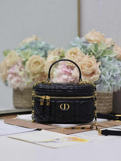 Dior Caro Mini Vanity Case S5198 Black Cannage Lambskin - Default Title - View 1