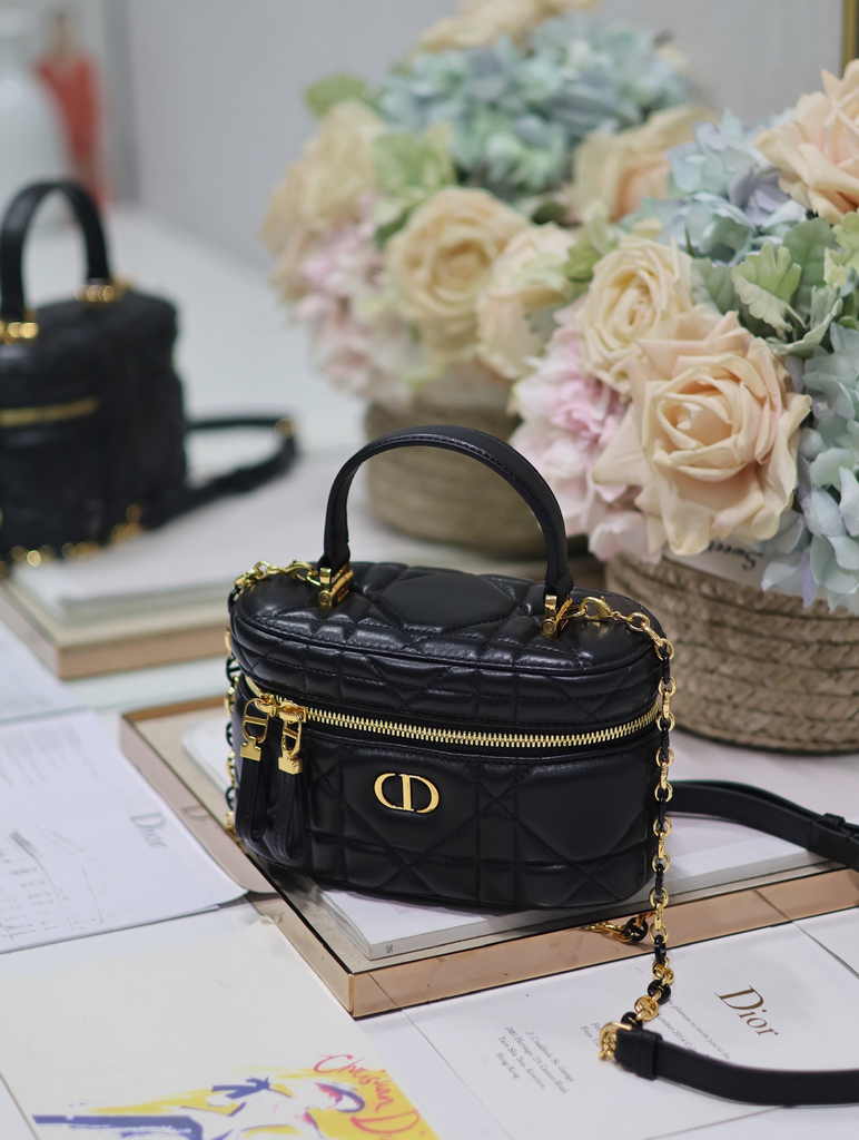 Dior Caro Mini Vanity Case S5198 Black Cannage Lambskin - Default Title - View 2