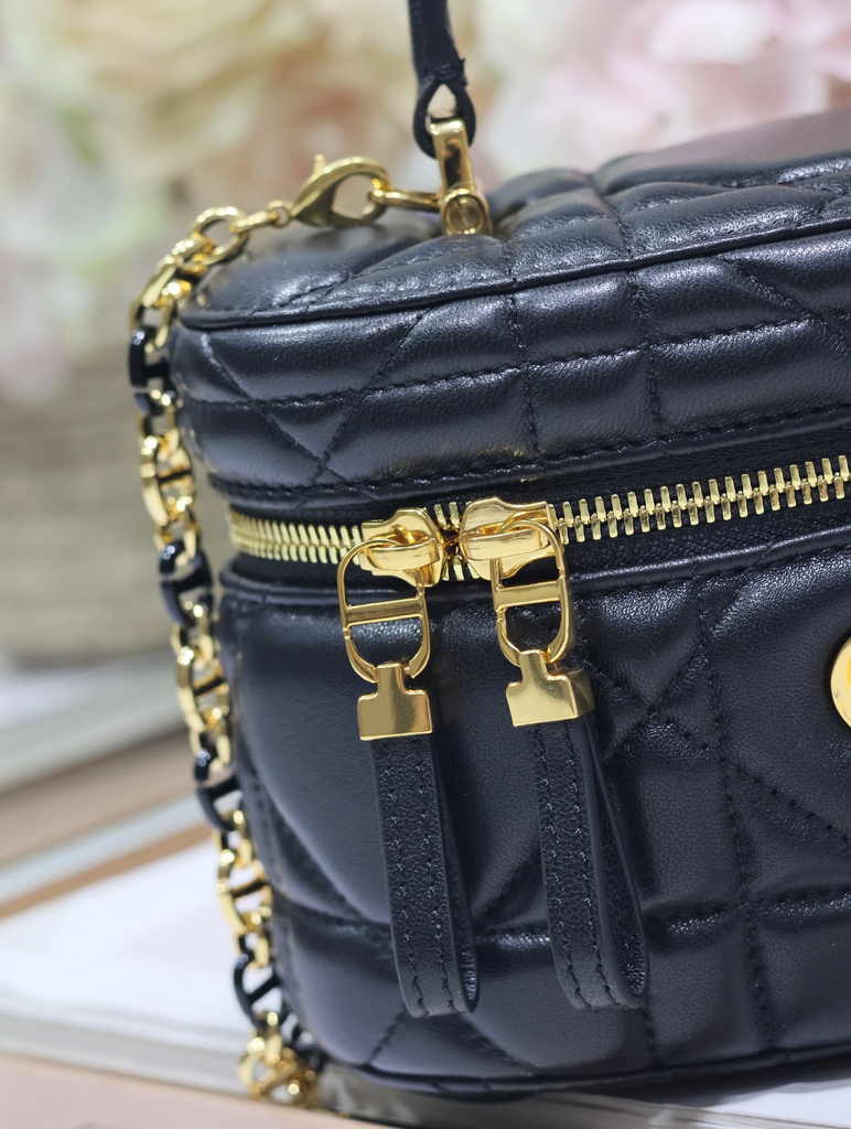 Dior Caro Mini Vanity Case S5198 Black Cannage Lambskin - Default Title - View 5