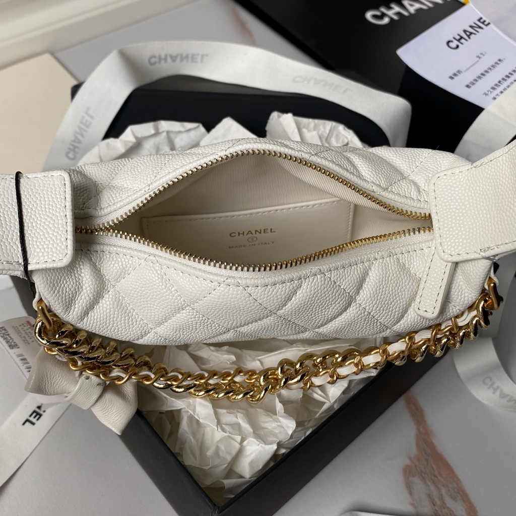Chanel pouch grained shiny calfskin & gold-tone metal, AP3943 white - Default Title - View 4