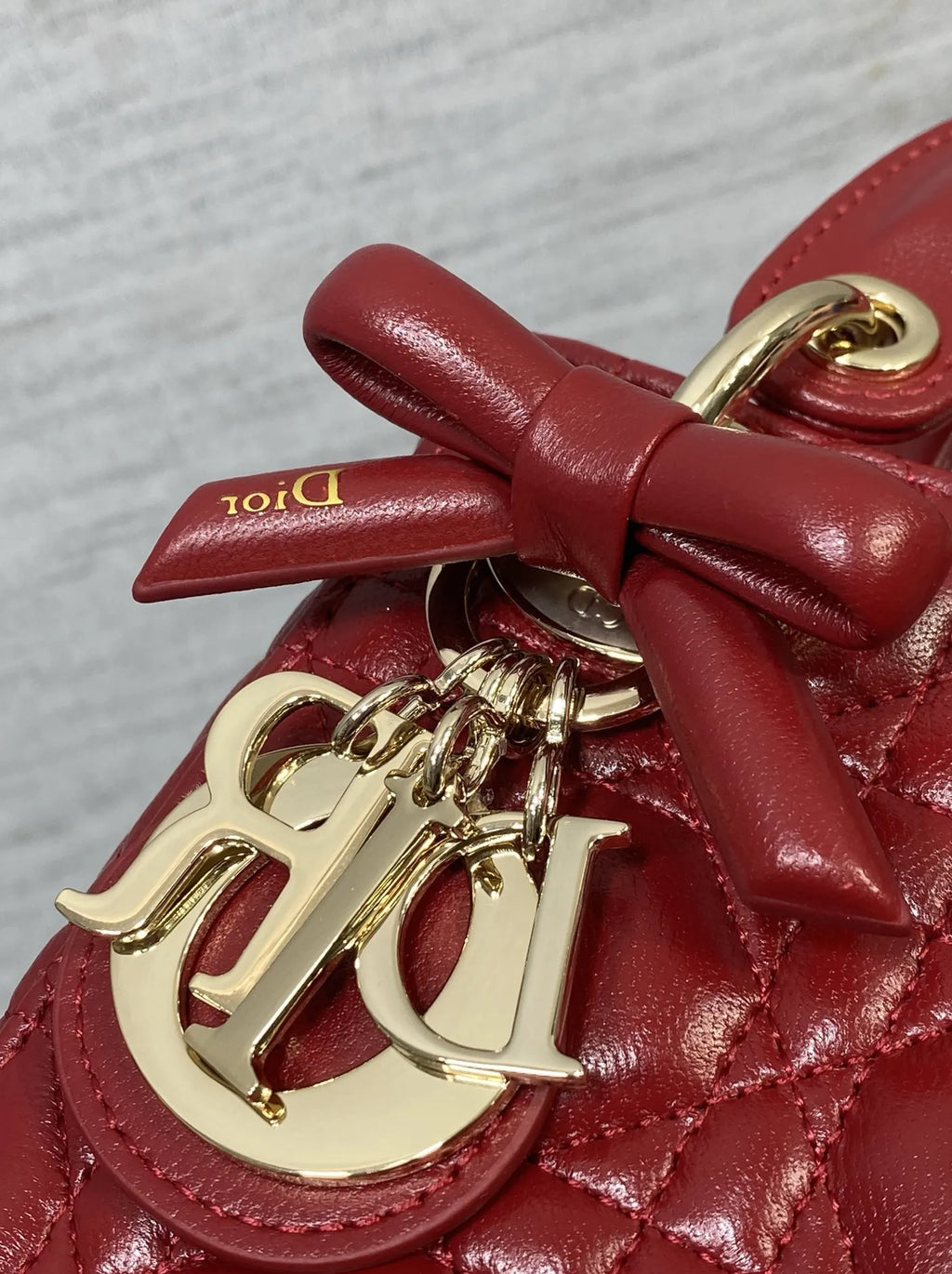 Mini Lady Dior Bag with Chain, M0505 Red Cannage Lambskin