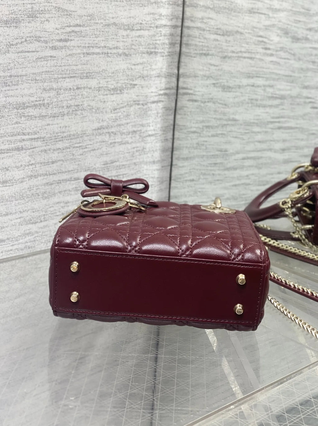 Mini Lady Dior Bag with Chain, M0505 Wine Red Cannage Lambskin