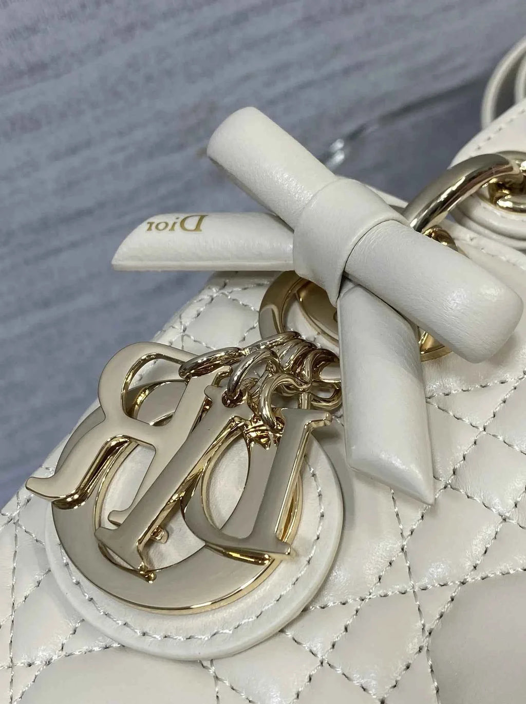 Mini Lady Dior Bag with Chain, M0505 Beige Cannage Lambskin