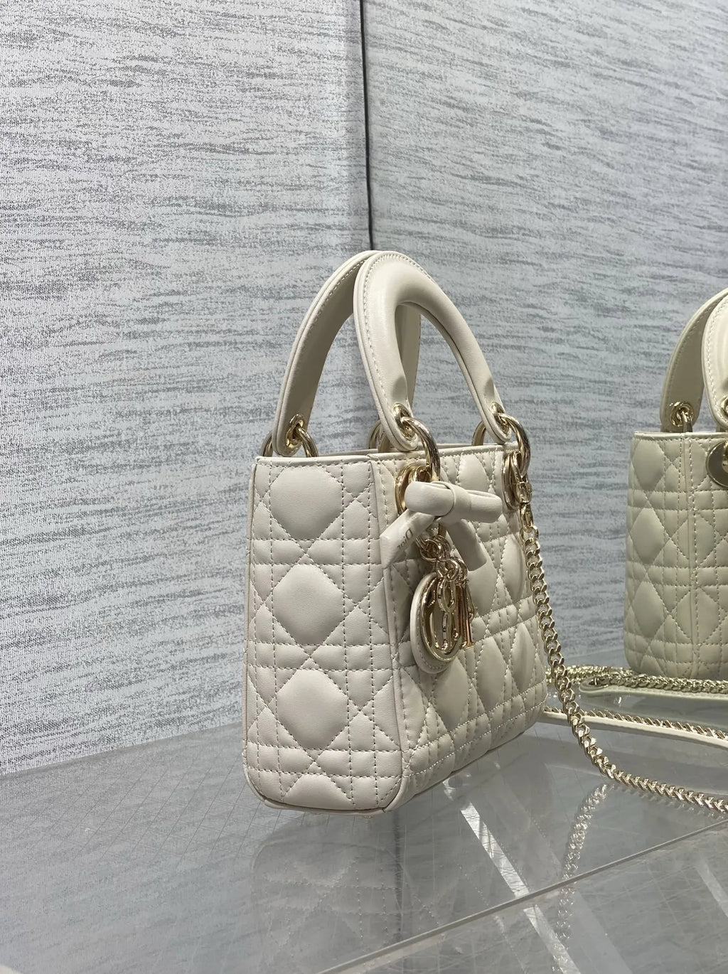 Mini Lady Dior Bag with Chain, M0505 Beige Cannage Lambskin