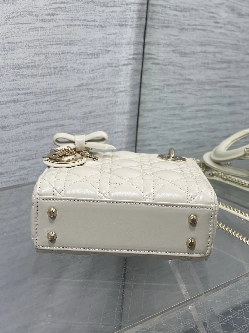 Mini Lady Dior Bag with Chain, M0505 Beige Cannage Lambskin