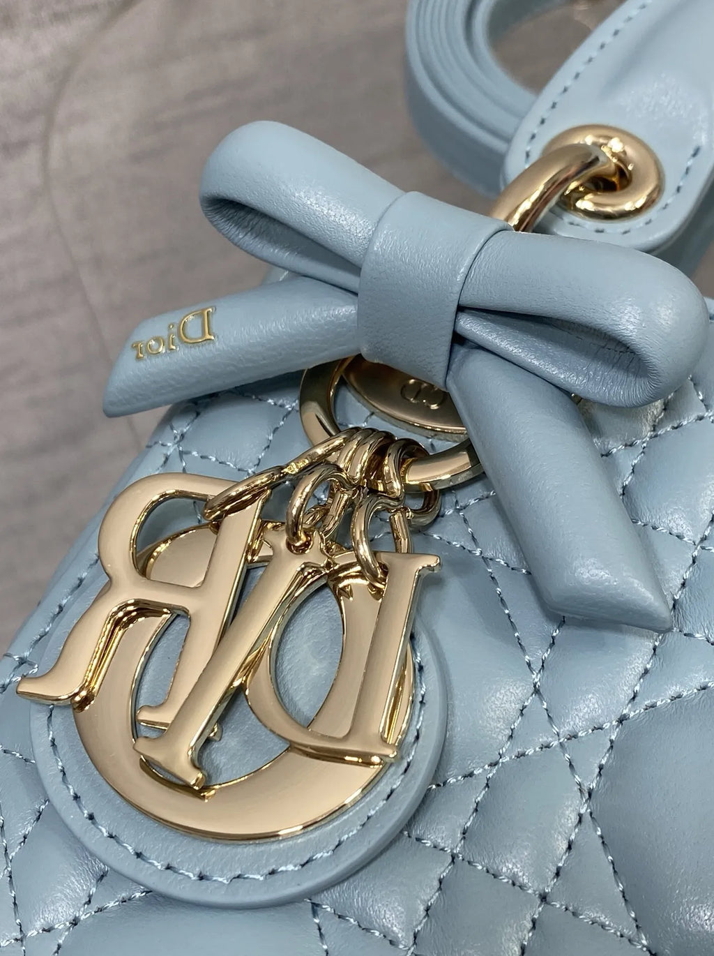Mini Lady Dior Bag with Chain, M0505 Blue Cannage Lambskin Gold