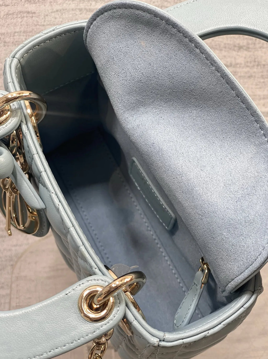 Mini Lady Dior Bag with Chain, M0505 Blue Cannage Lambskin Gold
