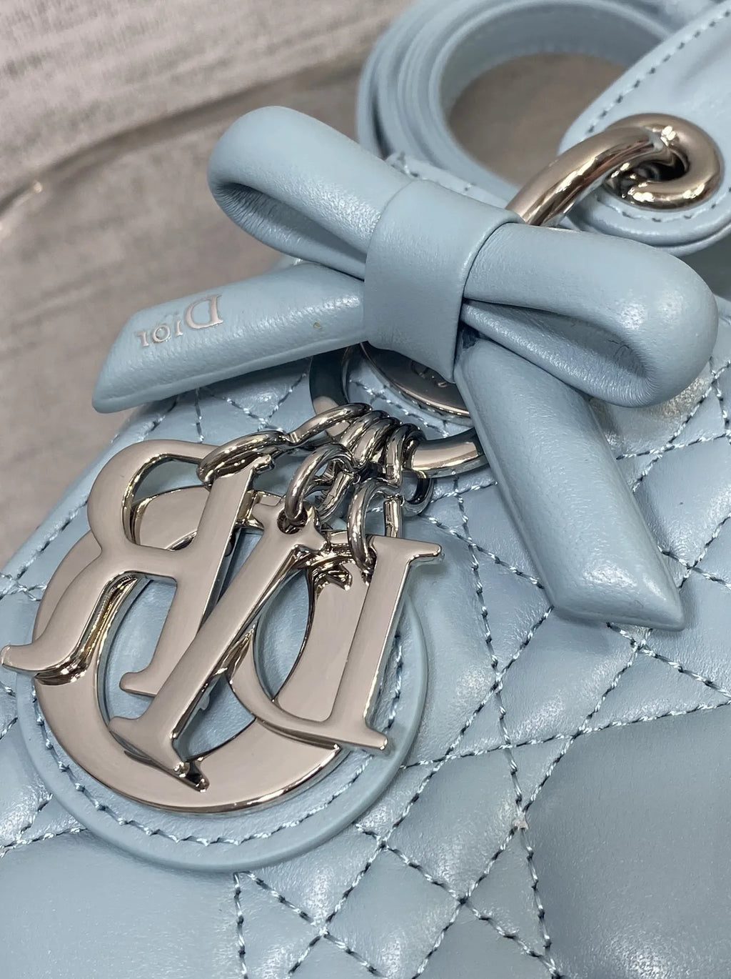 Mini Lady Dior Bag with Chain, M0505 Blue Cannage Lambskin Silver