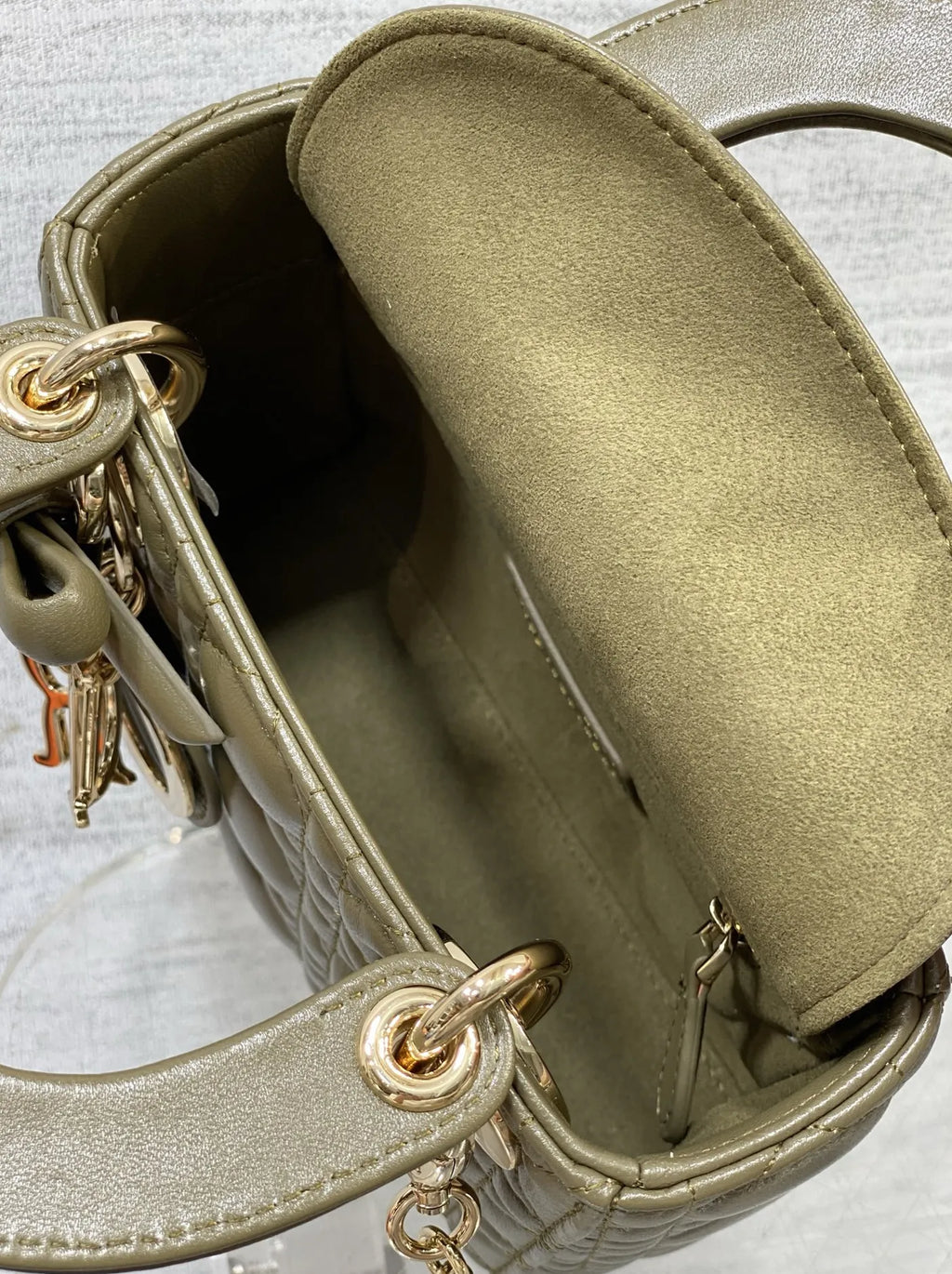 Mini Lady Dior Bag with Chain, M0505 Dark Green Cannage Lambskin