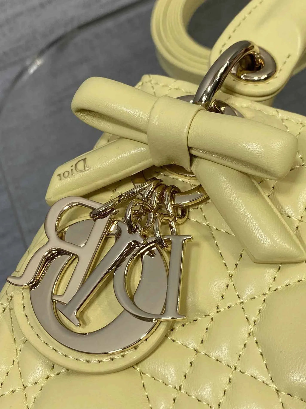 Mini Lady Dior Bag with Chain, M0505 Yellow Cannage Lambskin Gold