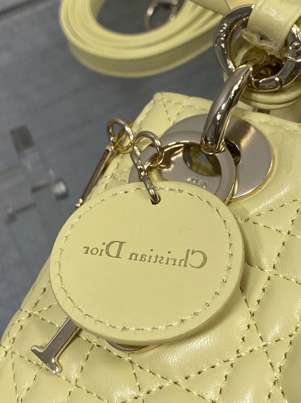 Mini Lady Dior Bag with Chain, M0505 Yellow Cannage Lambskin Gold