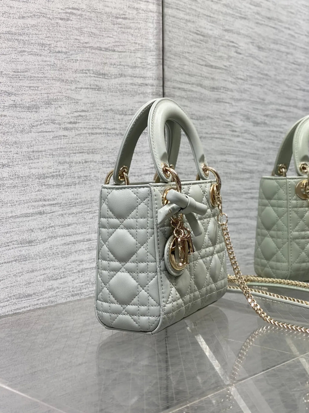 Mini Lady Dior Bag with Chain, M0505 Gray Cannage Lambskin