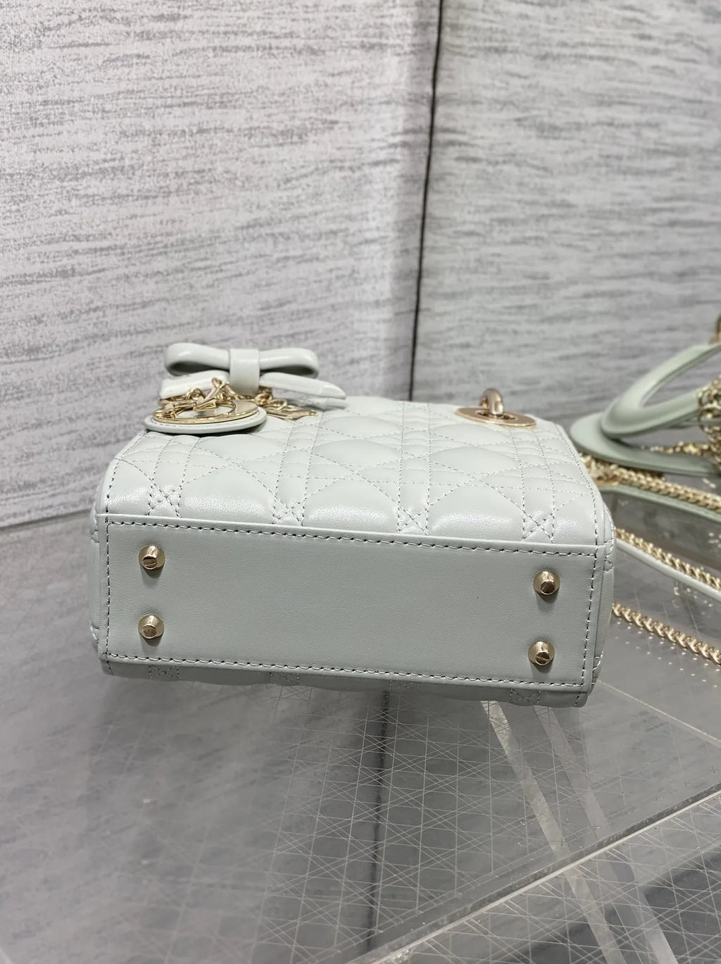 Mini Lady Dior Bag with Chain, M0505 Gray Cannage Lambskin