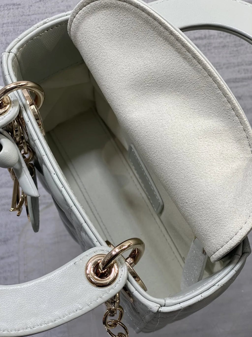 Mini Lady Dior Bag with Chain, M0505 Gray Cannage Lambskin