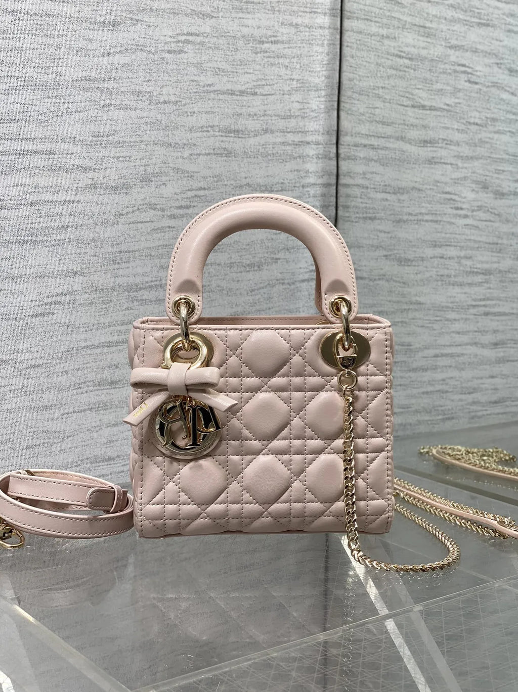 Mini Lady Dior Bag with Chain, M0505 Beige Cannage Lambskin