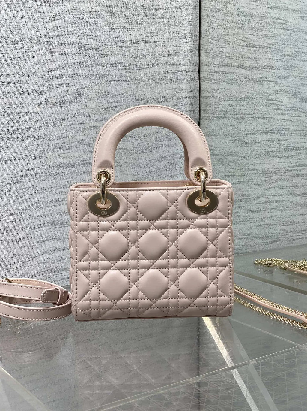 Mini Lady Dior Bag with Chain, M0505 Beige Cannage Lambskin