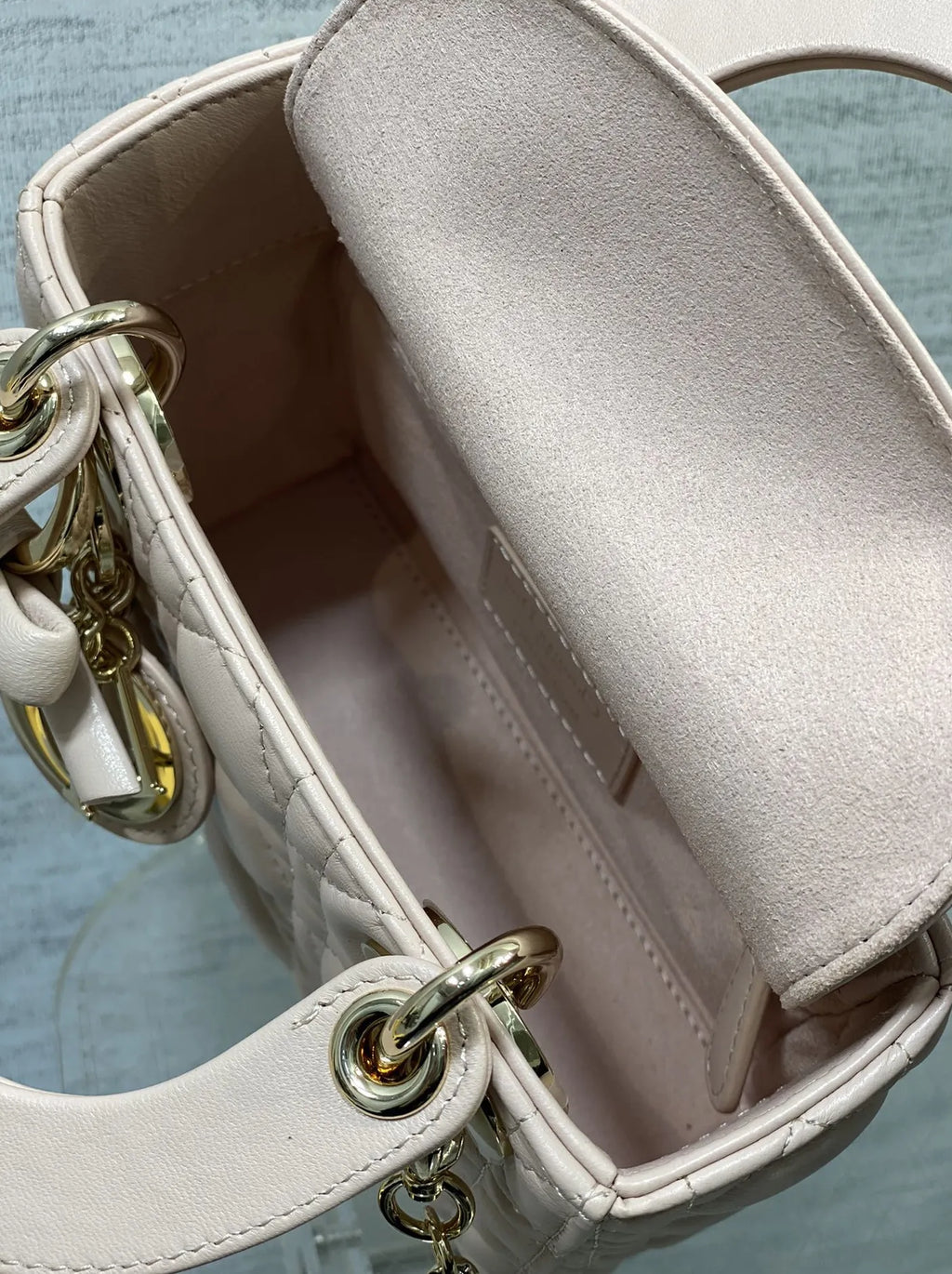 Mini Lady Dior Bag with Chain, M0505 Beige Cannage Lambskin