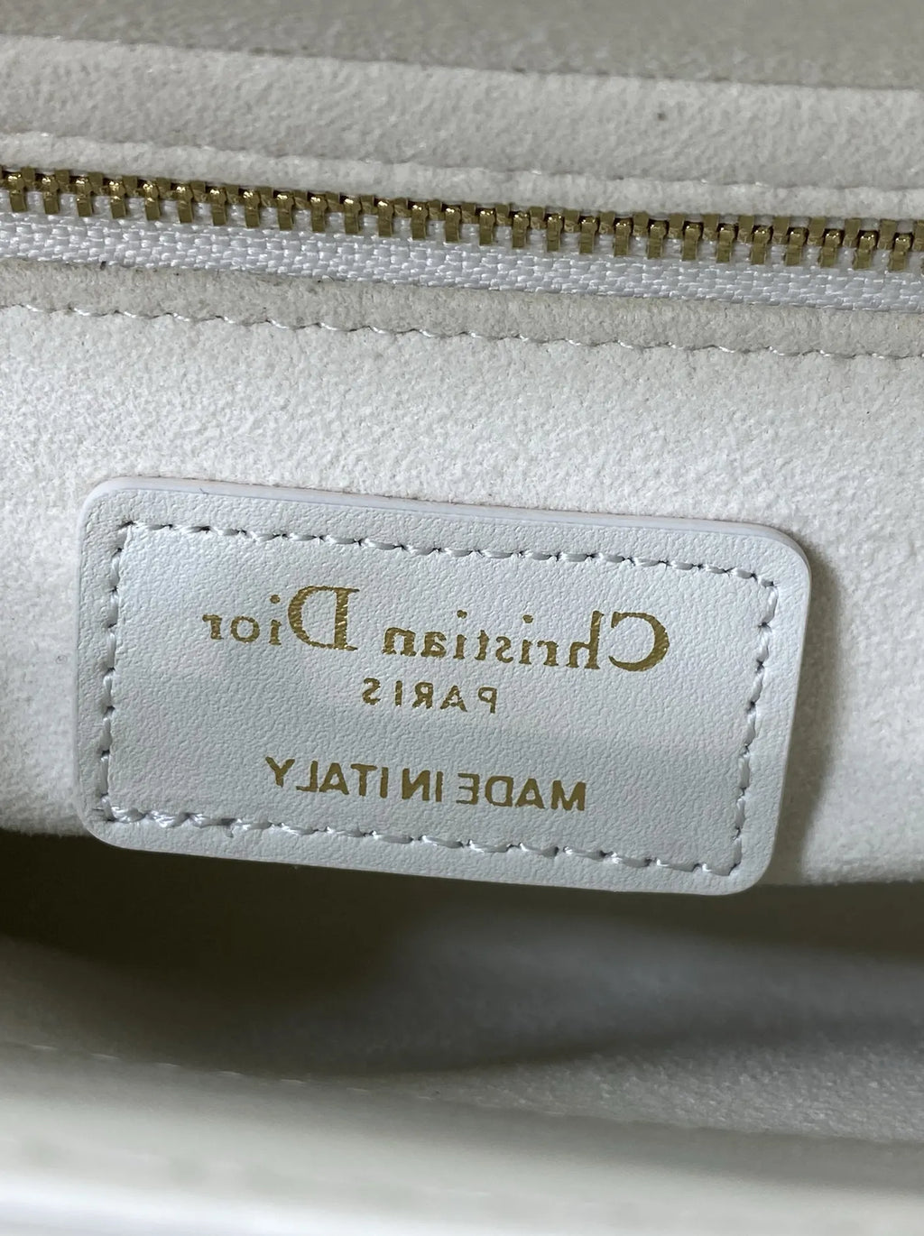Qixi Mini Lady Dior Bag with Chain, M0505 White and Apricot Cannage Lambskin