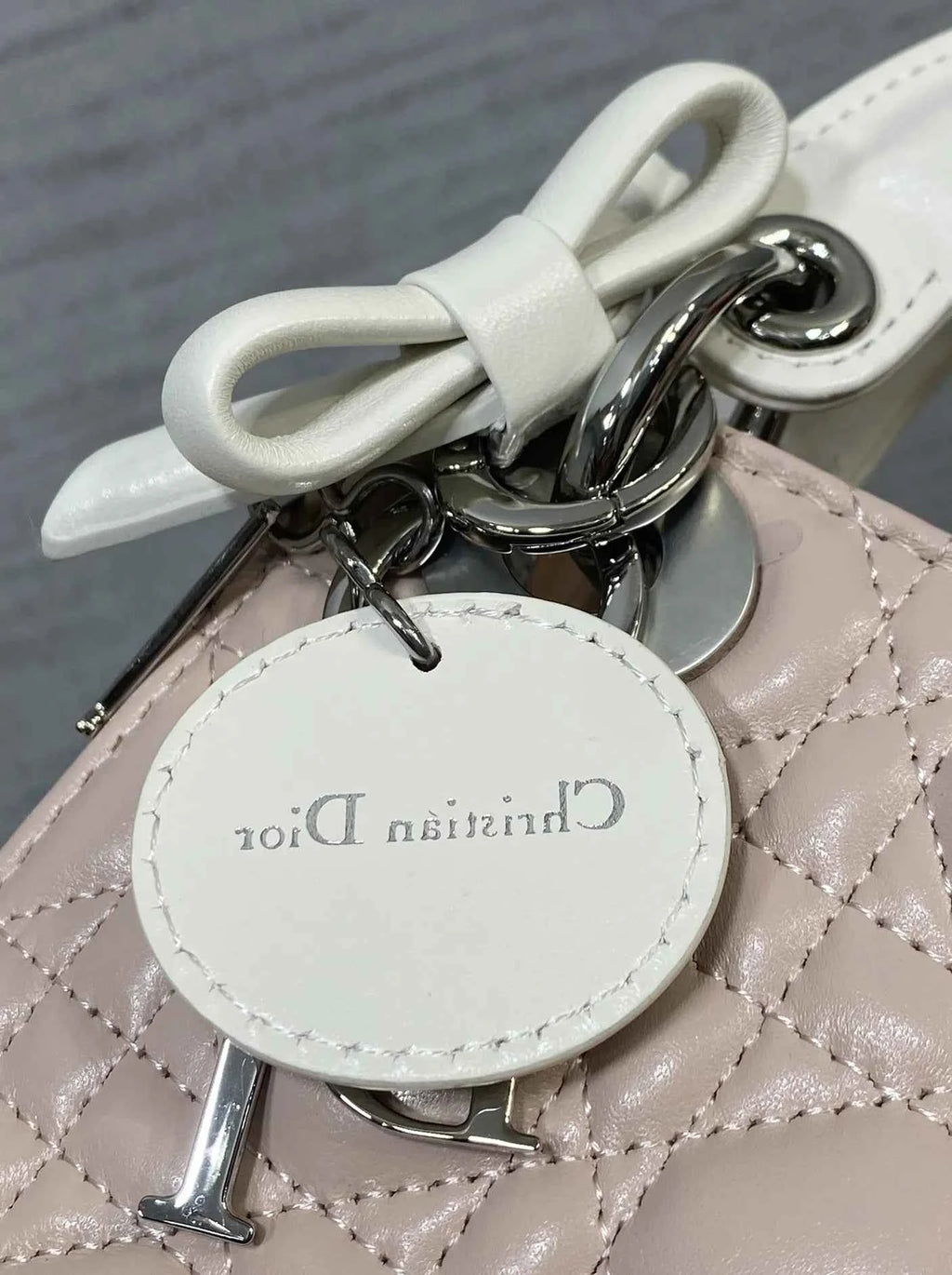 Qixi Mini Lady Dior Bag with Chain, M0505 Pink and White Cannage Lambskin