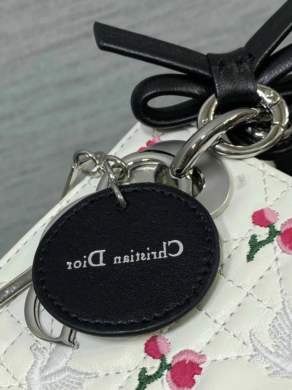 Qixi Mini Lady Dior Bag with Chain, M0505 Cannage Lambskin Black White