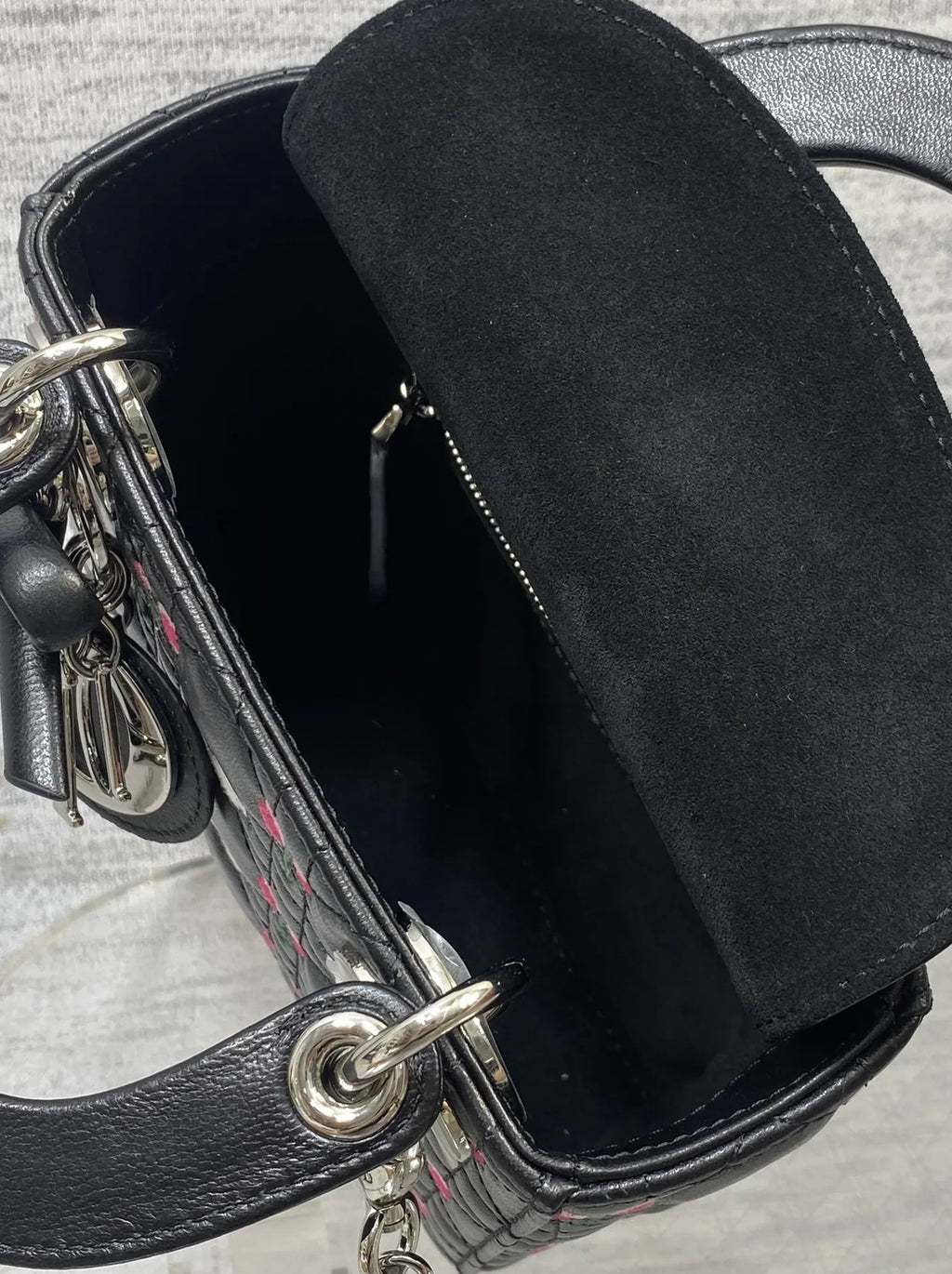 Qixi Mini Lady Dior Bag with Chain, M0505 Cannage Lambskin Black