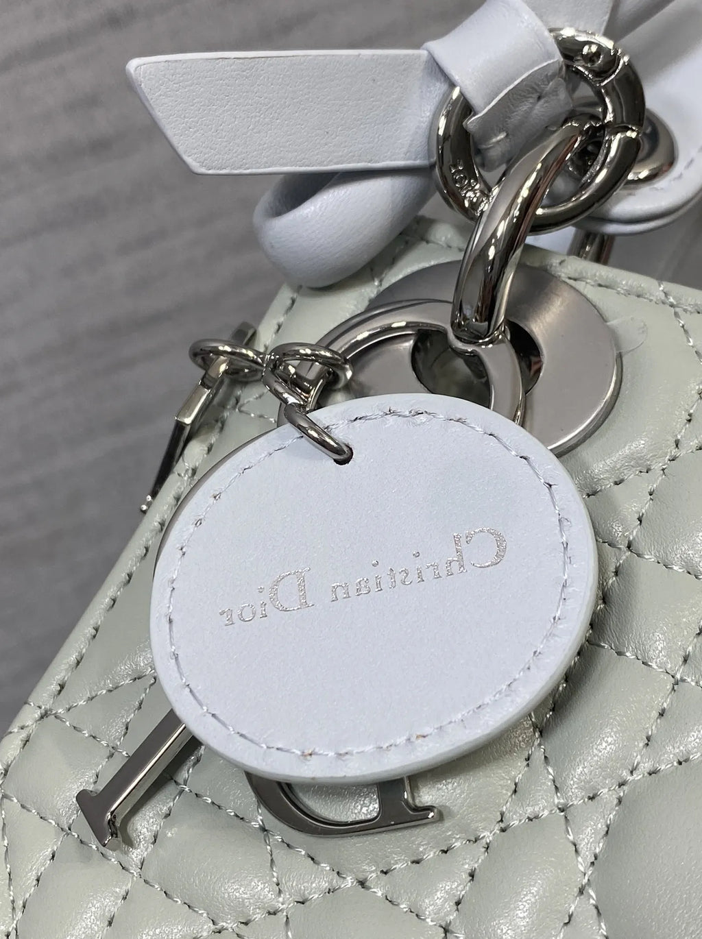 Qixi Mini Lady Dior Bag with Chain, M0505 Green and Blue Cannage Lambskin