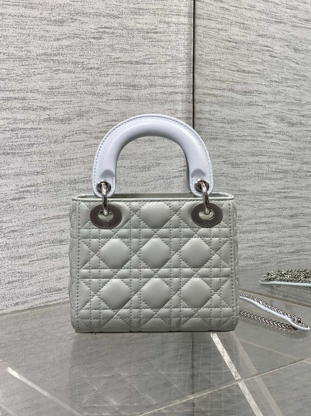 Qixi Mini Lady Dior Bag with Chain, M0505 Green and Blue Cannage Lambskin
