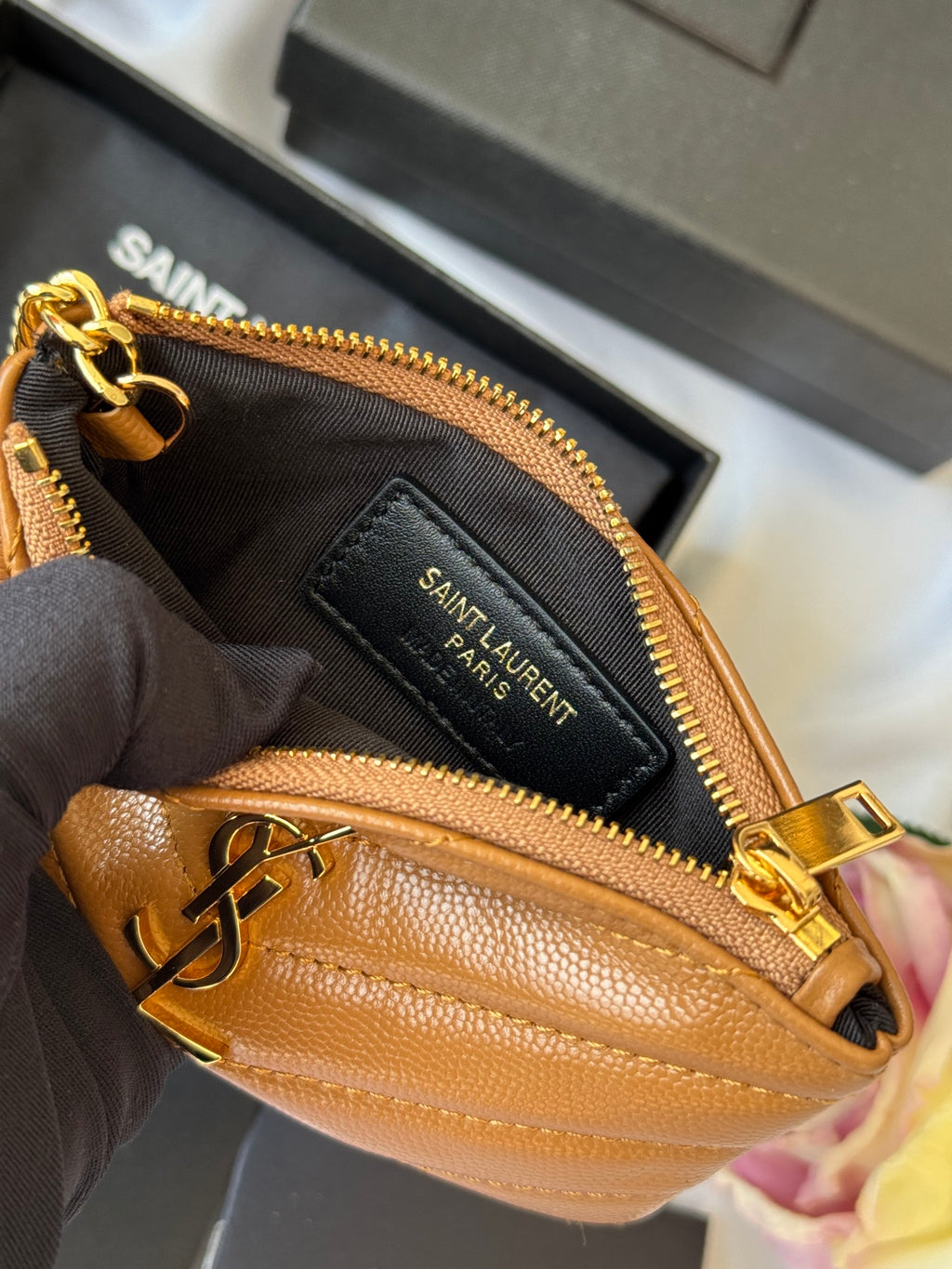 YSL cassandre matelassé key pouch IN Calfskin Leather 438386 Brown - Default Title - View 9