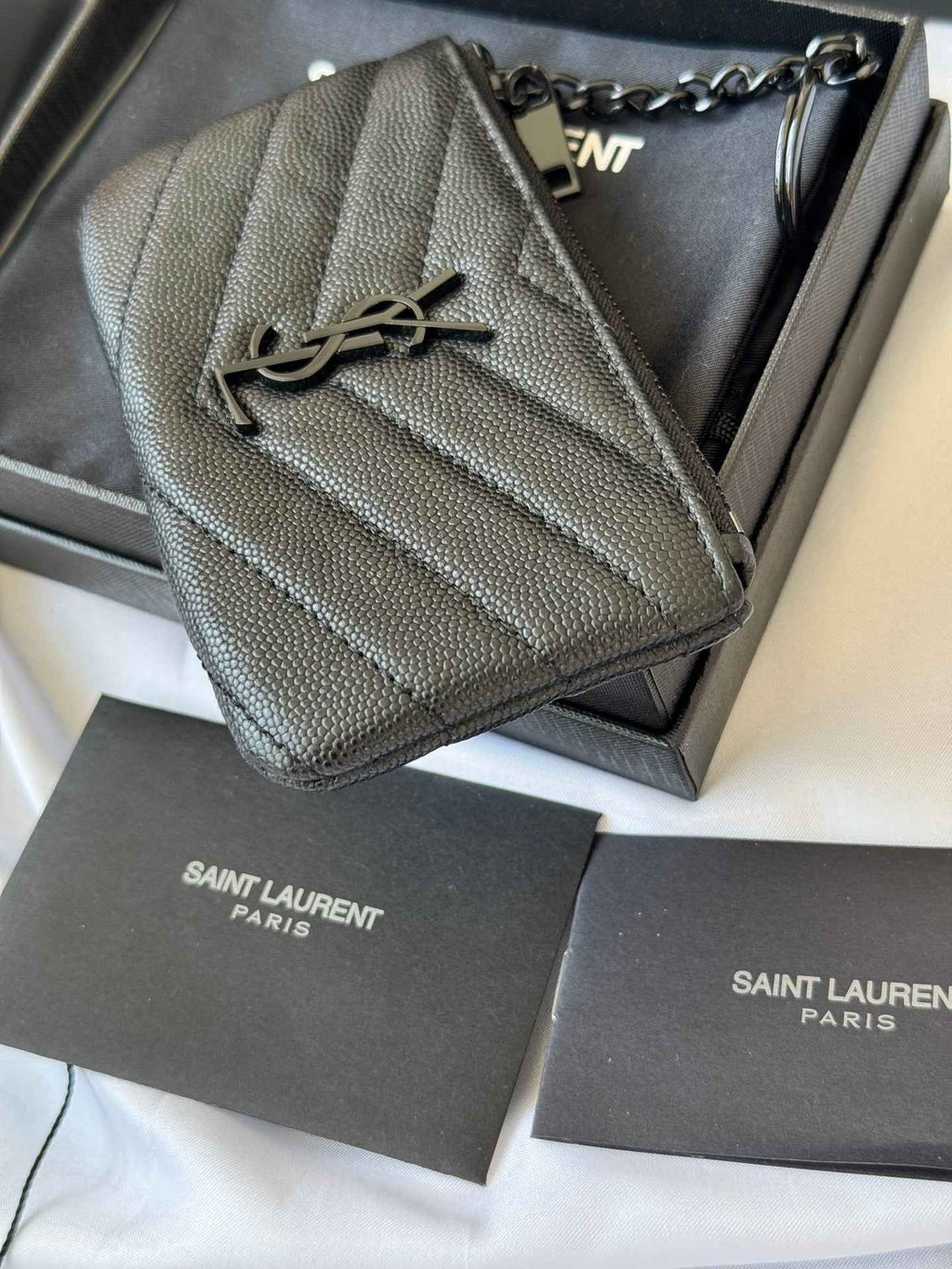 YSL cassandre matelassé key pouch IN Calfskin Leather 438386 Black - Default Title - View 4
