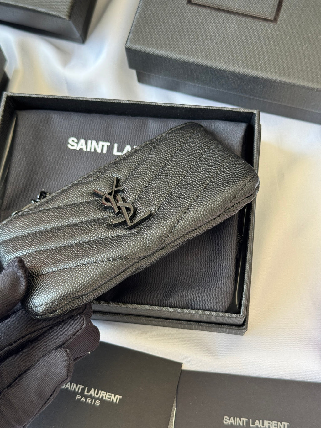 YSL cassandre matelassé key pouch IN Calfskin Leather 438386 Black - Default Title - View 5