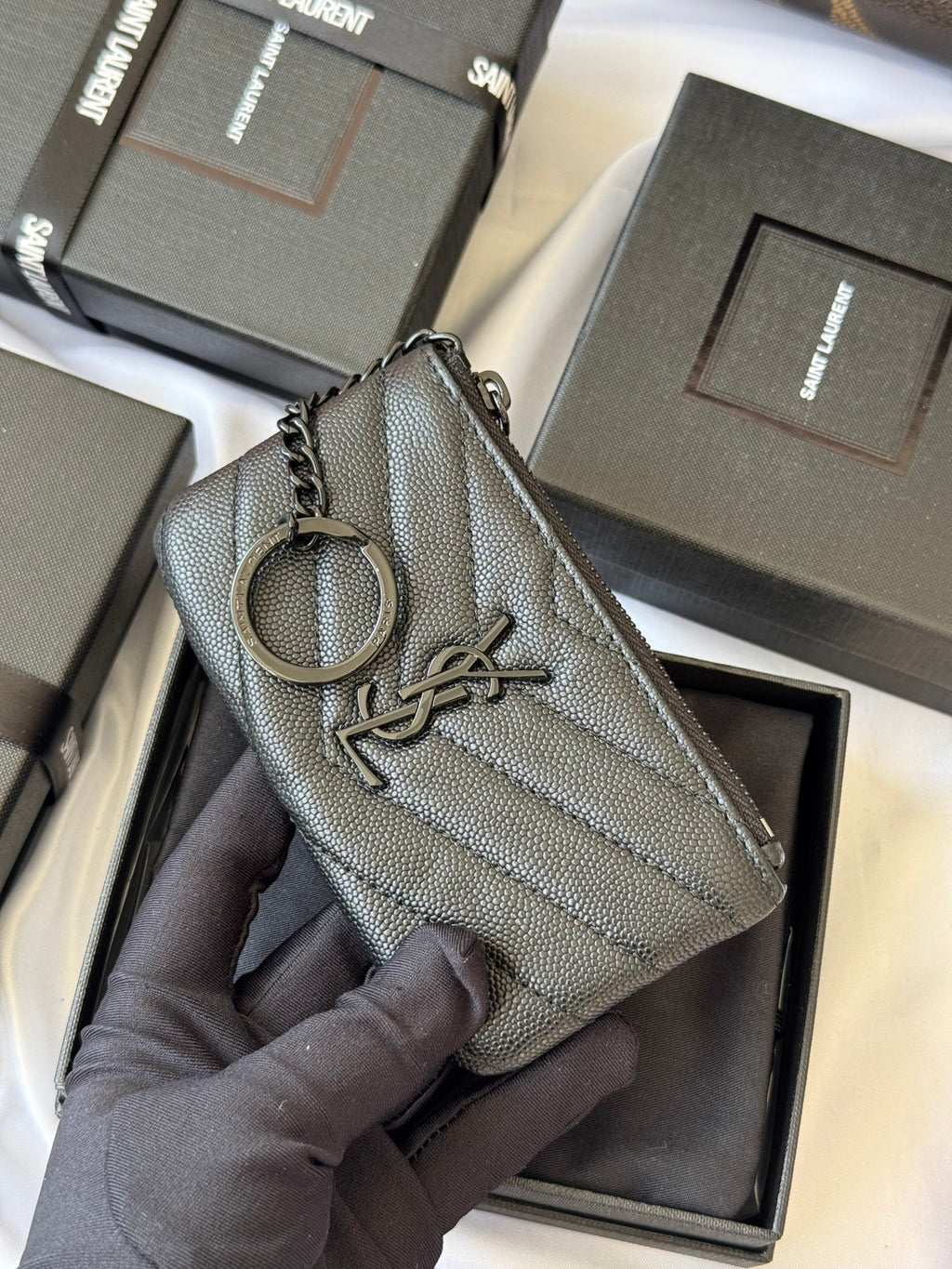 YSL cassandre matelassé key pouch IN Calfskin Leather 438386 Black - Default Title - View 6