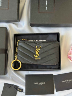 YSL cassandre matelassé key pouch IN Calfskin Leather 438386 Black Gold - Default Title - View 1