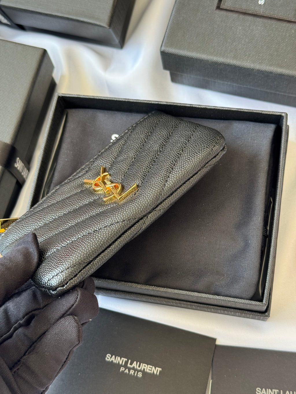 YSL cassandre matelassé key pouch IN Calfskin Leather 438386 Black Gold - Default Title - View 5