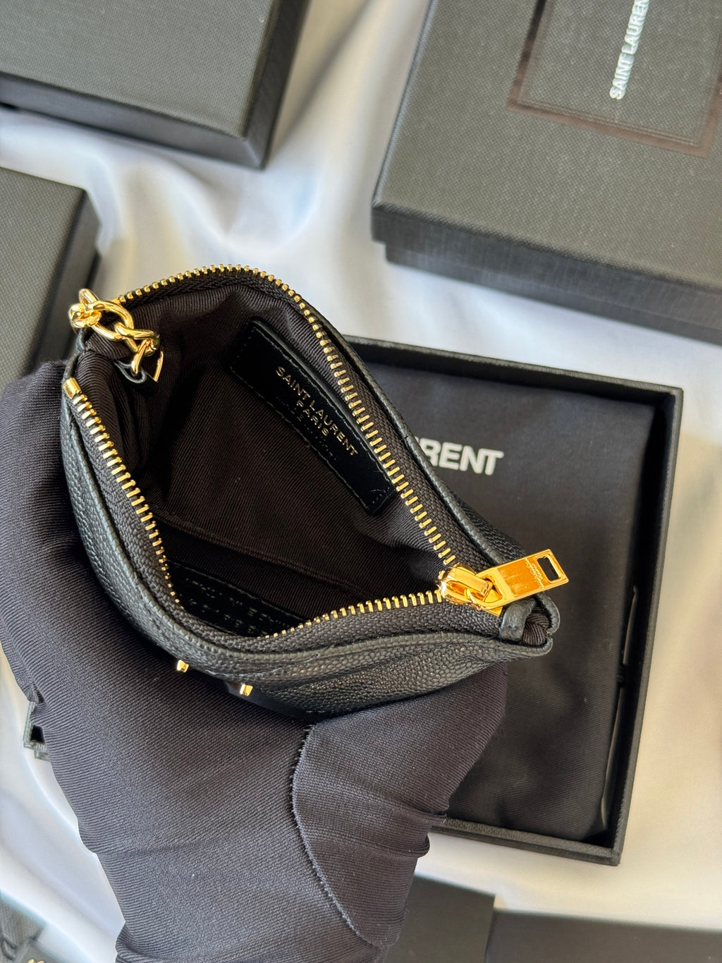 YSL cassandre matelassé key pouch IN Calfskin Leather 438386 Black Gold - Default Title - View 8