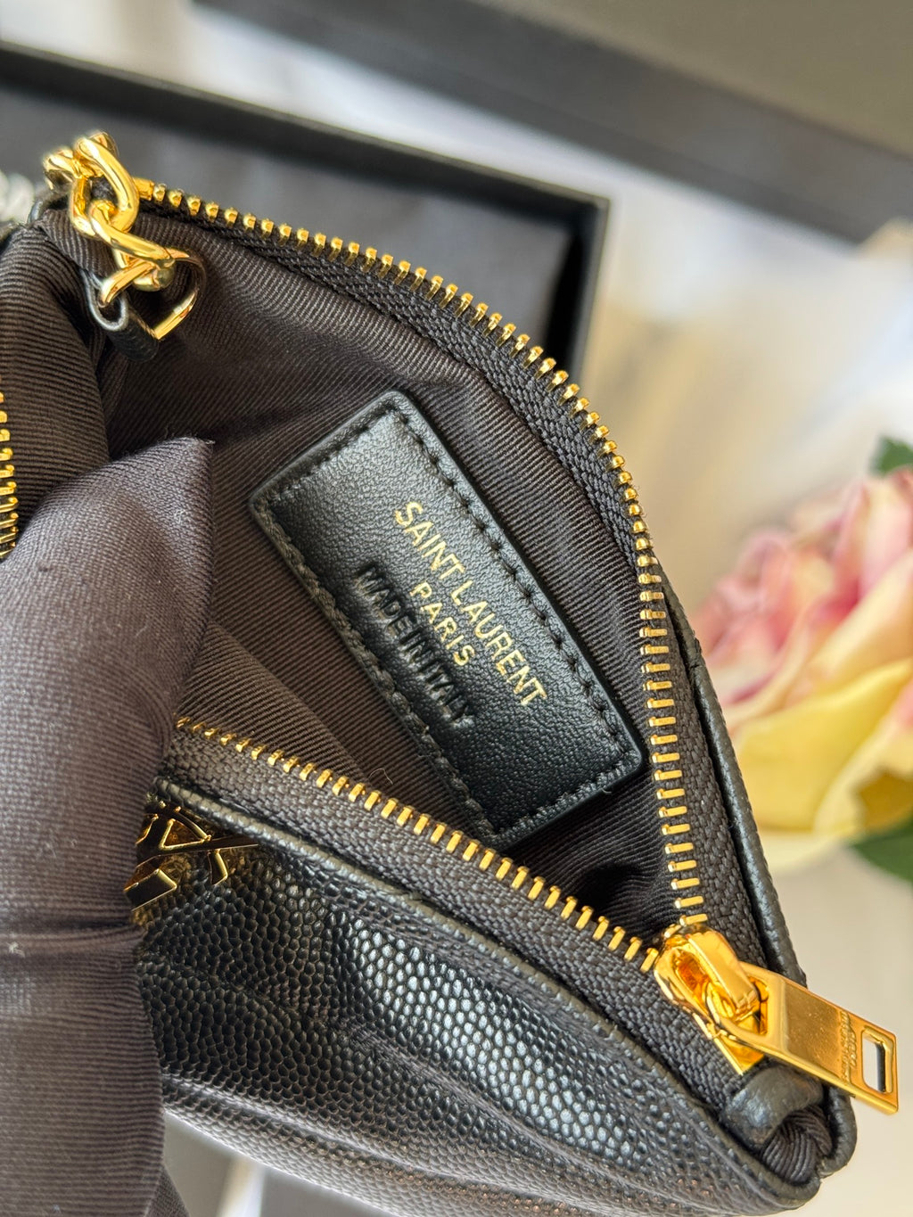 YSL cassandre matelassé key pouch IN Calfskin Leather 438386 Black Gold - Default Title - View 9