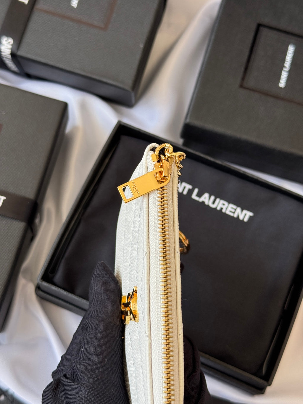 YSL cassandre matelassé key pouch IN Calfskin Leather 438386 White - Default Title - View 6