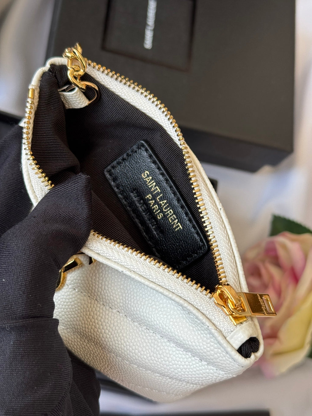 YSL cassandre matelassé key pouch IN Calfskin Leather 438386 White - Default Title - View 8