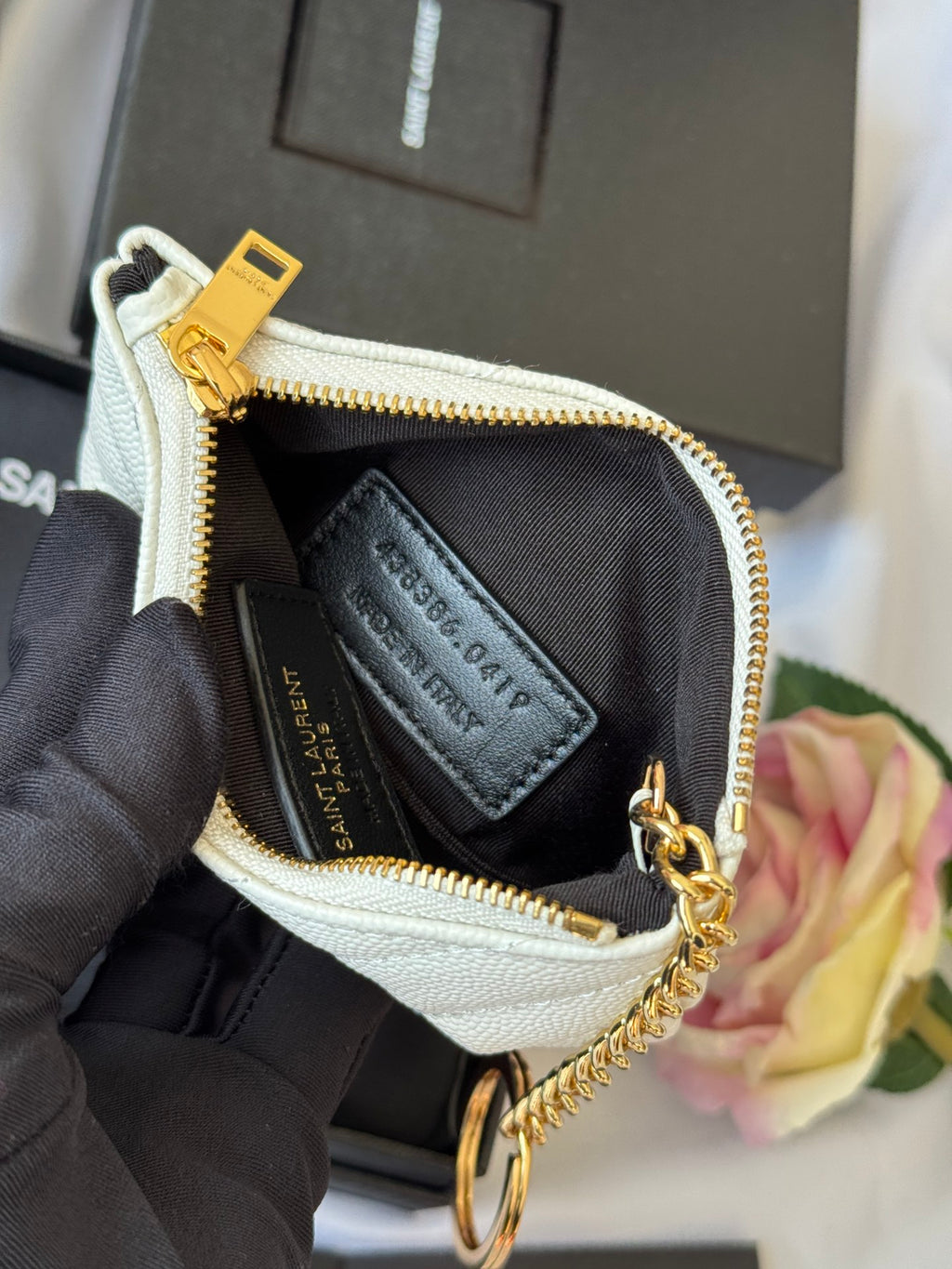YSL cassandre matelassé key pouch IN Calfskin Leather 438386 White - Default Title - View 9