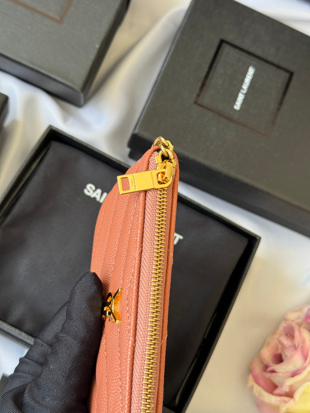 YSL cassandre matelassé key pouch IN Calfskin Leather 438386 Dark Pink - Default Title - View 6