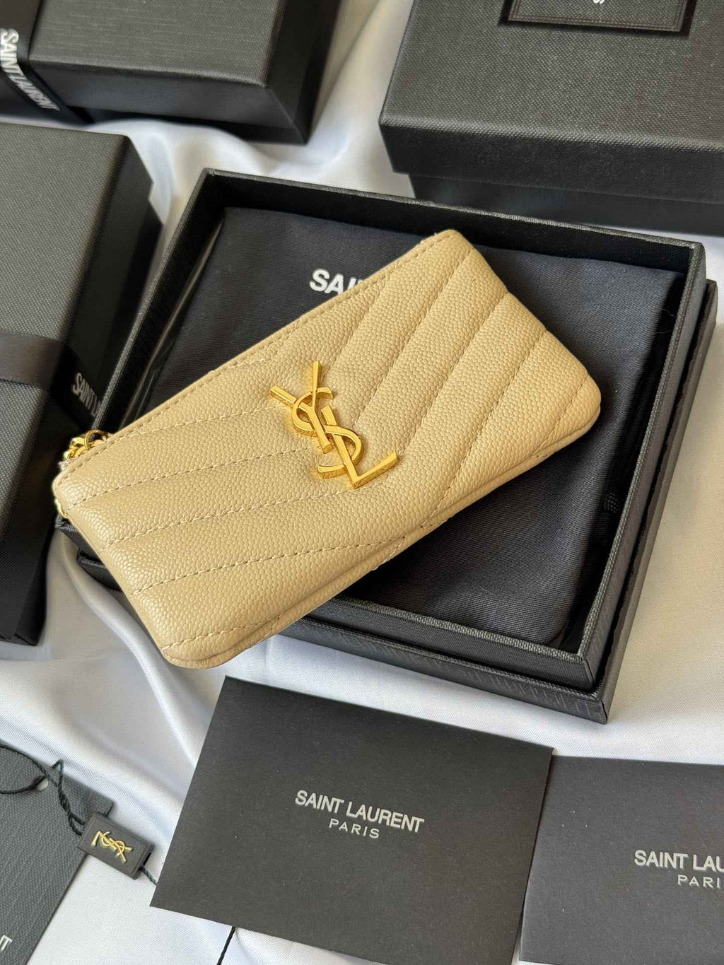 YSL cassandre matelassé key pouch IN Calfskin Leather 438386 Apricot - Default Title - View 4