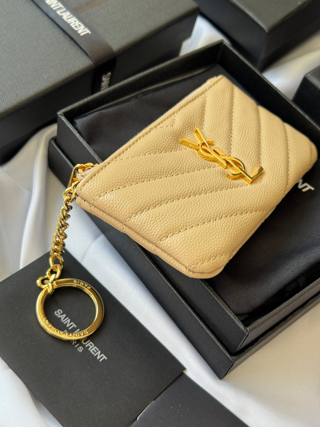 YSL cassandre matelassé key pouch IN Calfskin Leather 438386 Apricot - Default Title - View 9