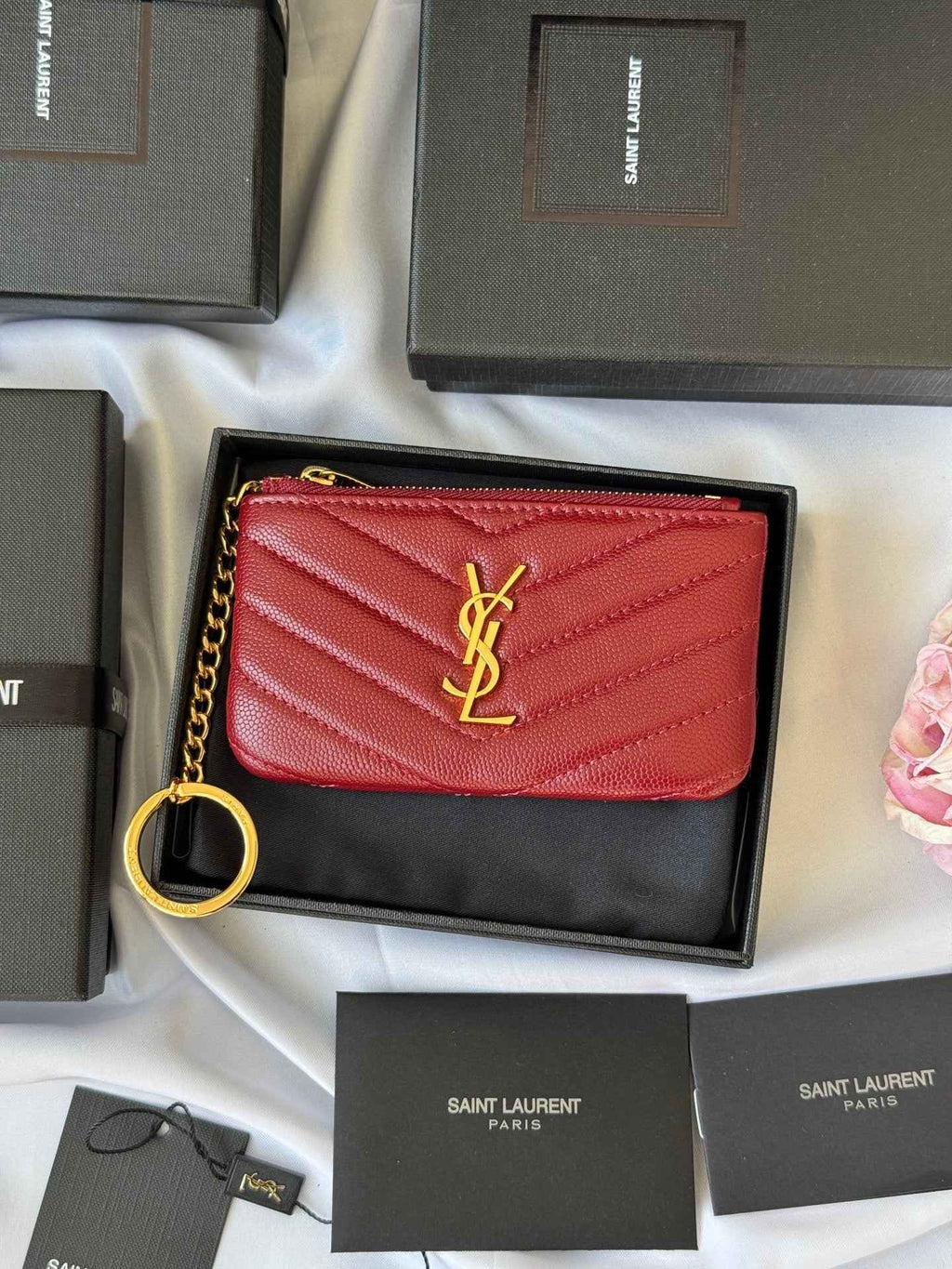 YSL cassandre matelassé key pouch IN Calfskin Leather 438386 Dark Red - Default Title - View 1