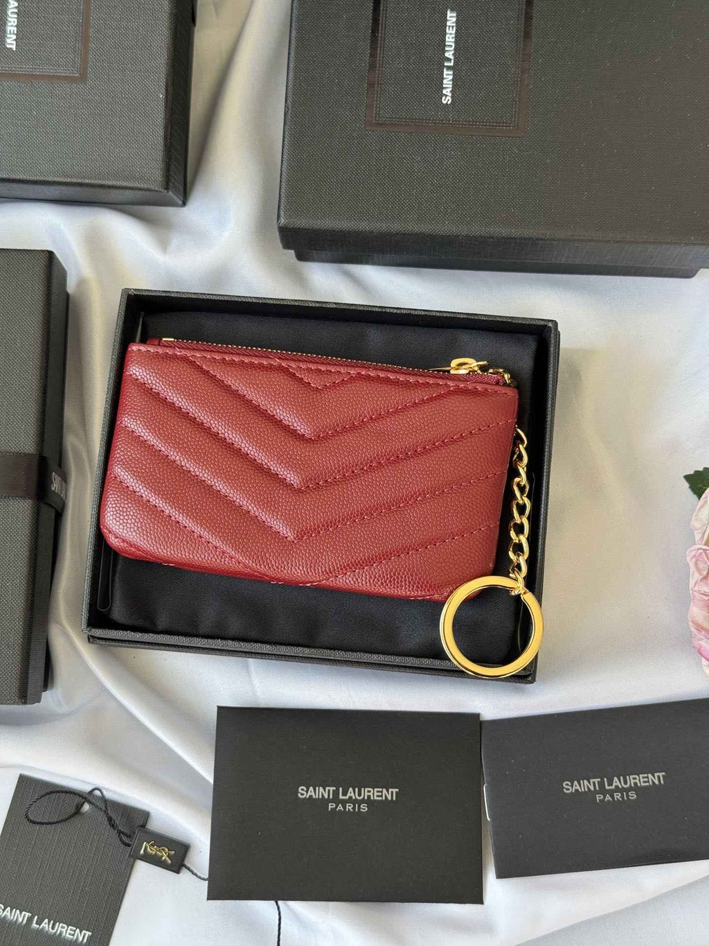 YSL cassandre matelassé key pouch IN Calfskin Leather 438386 Dark Red - Default Title - View 2