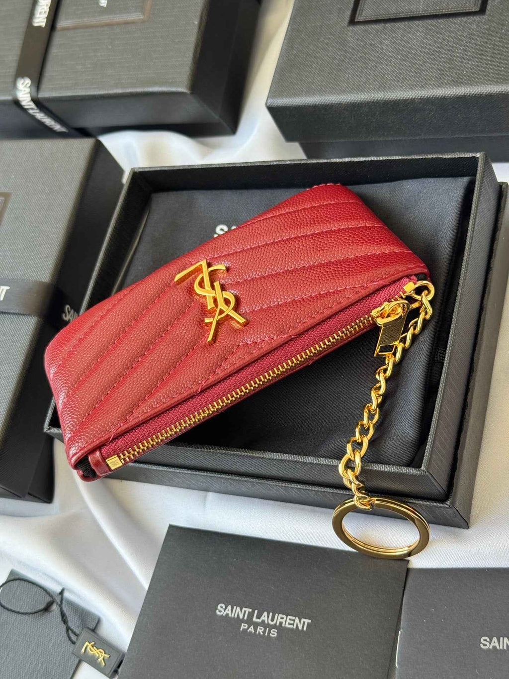 YSL cassandre matelassé key pouch IN Calfskin Leather 438386 Dark Red - Default Title - View 3