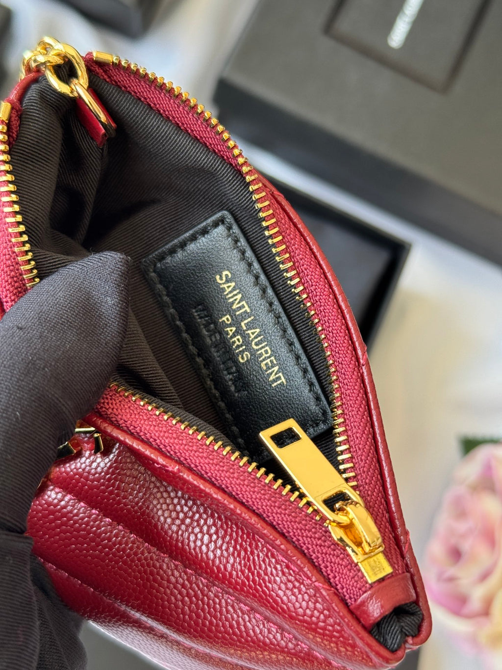 YSL cassandre matelassé key pouch IN Calfskin Leather 438386 Dark Red - Default Title - View 8