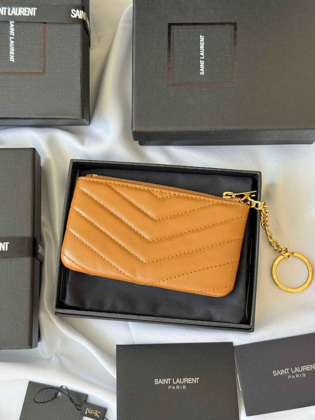 YSL cassandre matelassé key pouch IN Calfskin Leather 438386 Brown - Default Title - View 2