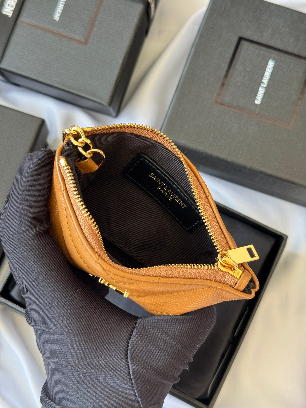 YSL cassandre matelassé key pouch IN Calfskin Leather 438386 Brown - Default Title - View 8