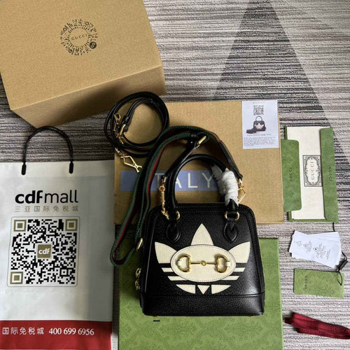 adidas x Gucci 677212 Horsebit 1955 mini bag Black and white leather