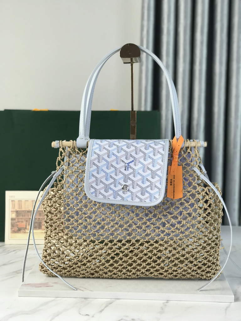Goyard Aligre Bag, GY120182 Raffia White Leather
