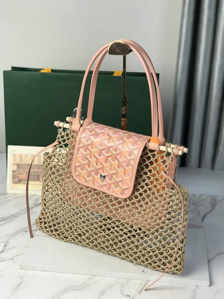Goyard Aligre Bag, GY120182 Raffia Pink Leather